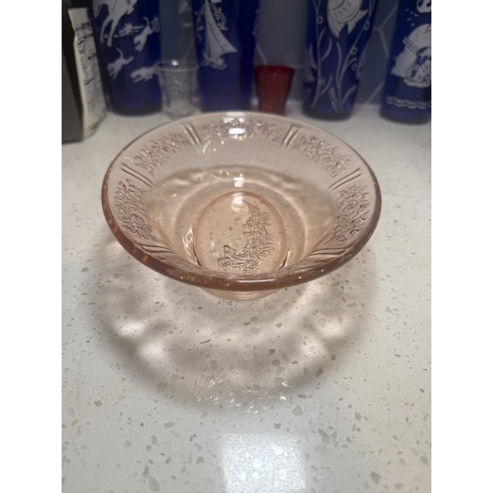 Federal Sharon Cabbage Rose Pink Oval Vegetable Serving Bowl Depression Glass